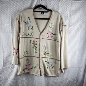 Vtg Storybook Knits Cardigan Sweater stunning sequined floral Size XLP